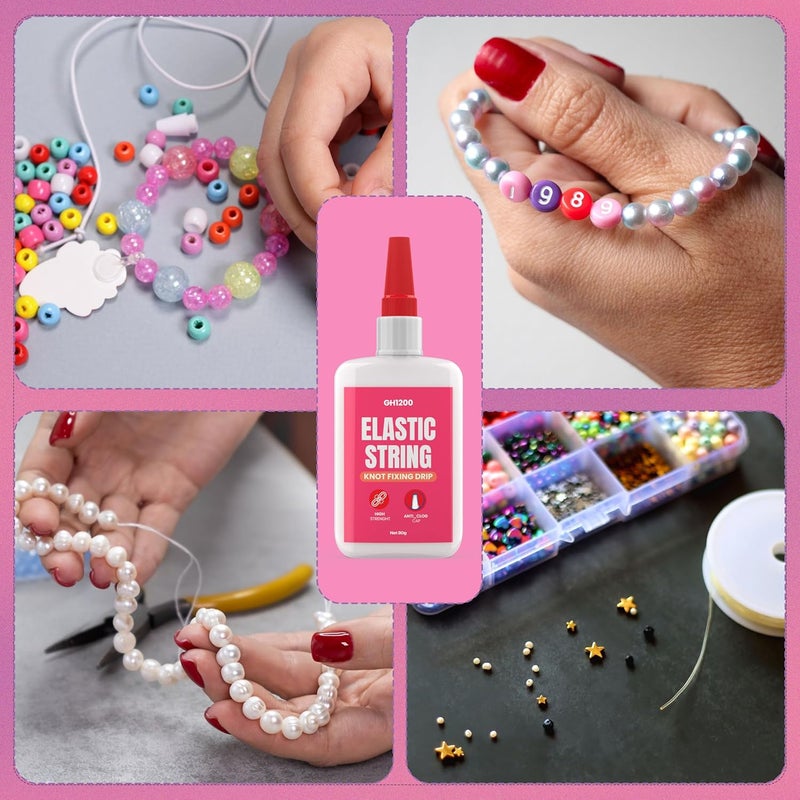 GH1200 Bracelet String Glue with 50 Mess Free Applicators, 30g x 2 PCs Safe to Use Elastic String Glue for Fixing Loose Bracelets, Bracelet Knot, DIY Jewelry Making - Image 2